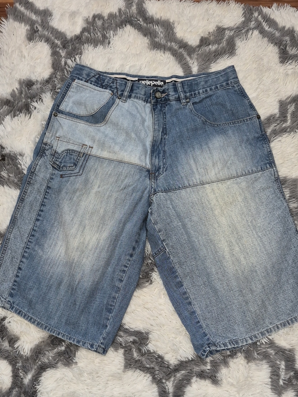 Vintage Two-Tone Blue Denim Jean Shorts - Pelle Pelle